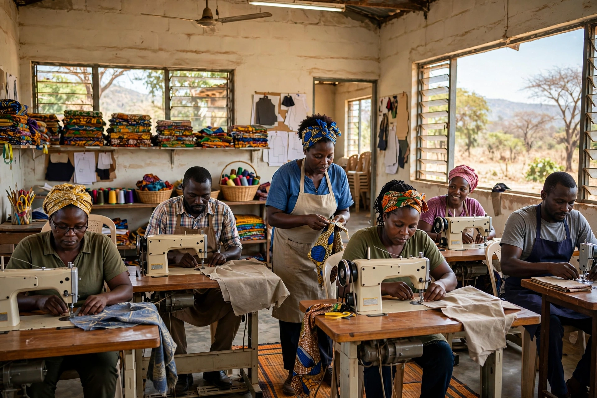 کلاس آموزش خیاطی برای پناهجویان در یک مرکز اجتماعی