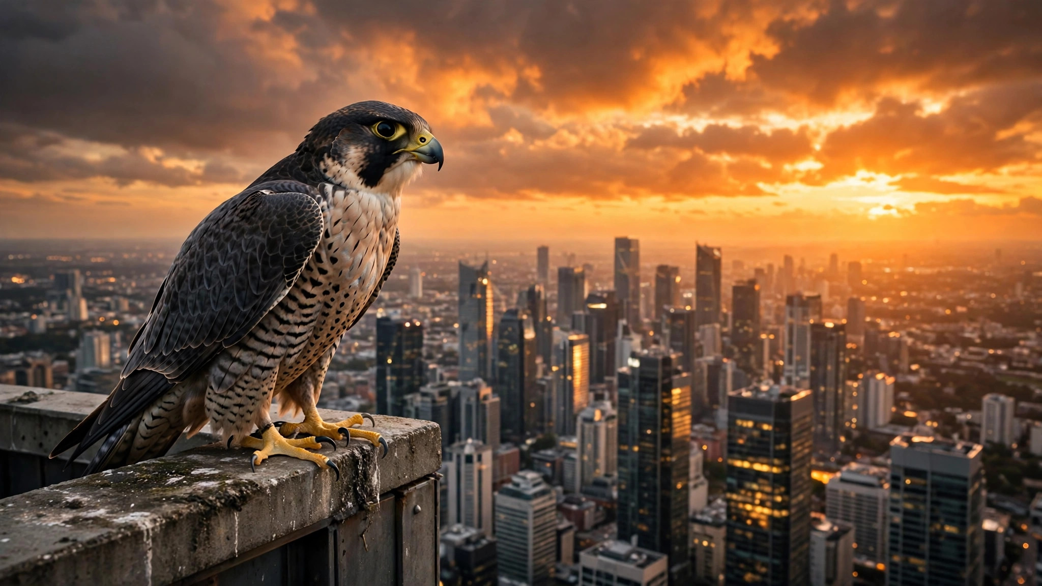 peregrine-falcon-melbourne-skyline شاهین تندپرواز روی لبه آسمانخراشی در ملبورن